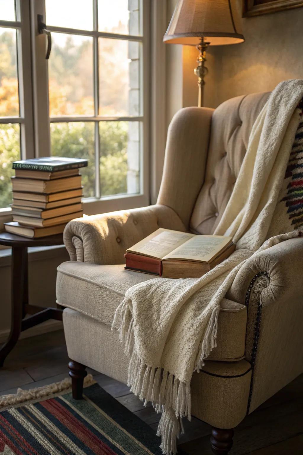 A comfortable area designed for reading and unwinding.