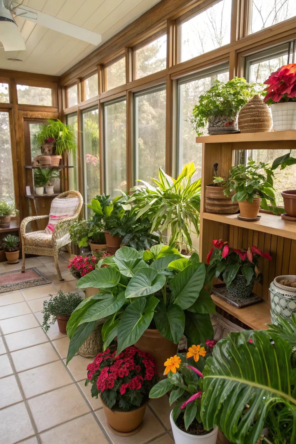 Greenery breathes life and vibrancy into your sunroom.