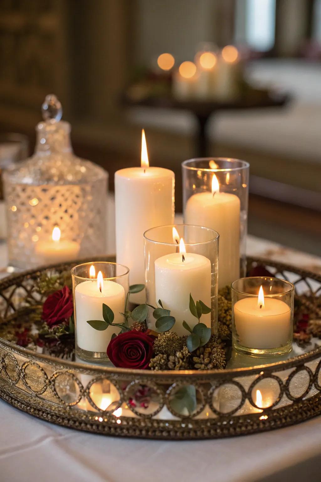 An elegant composition of candles creating a warm radiance.
