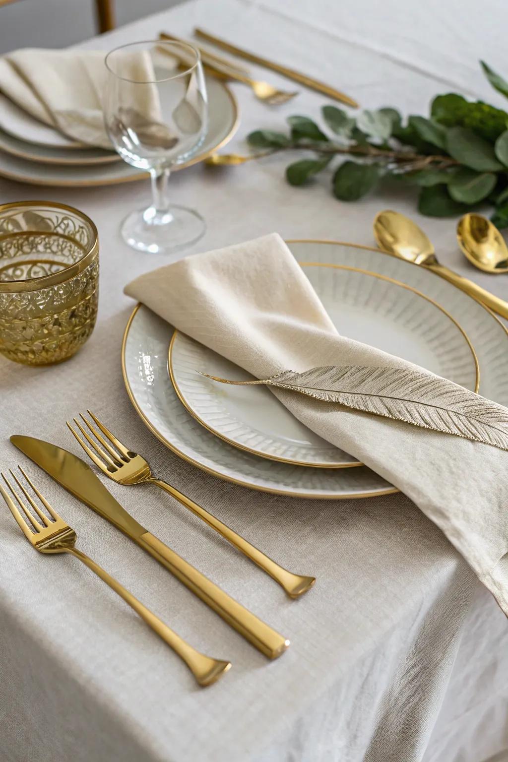 Glamorous table setting with gold accents.