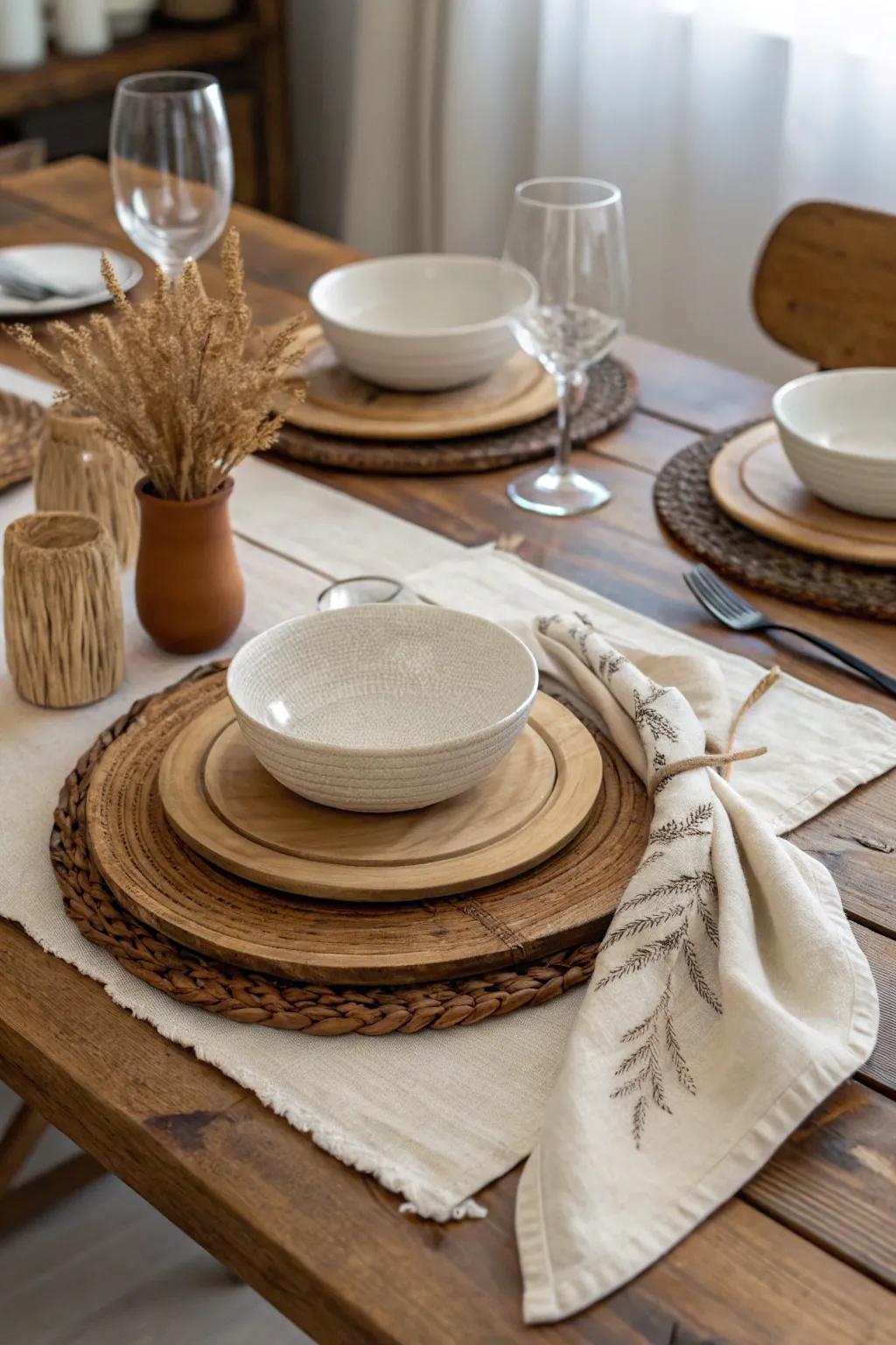 Rustic elements bring warmth and simplicity to the table.