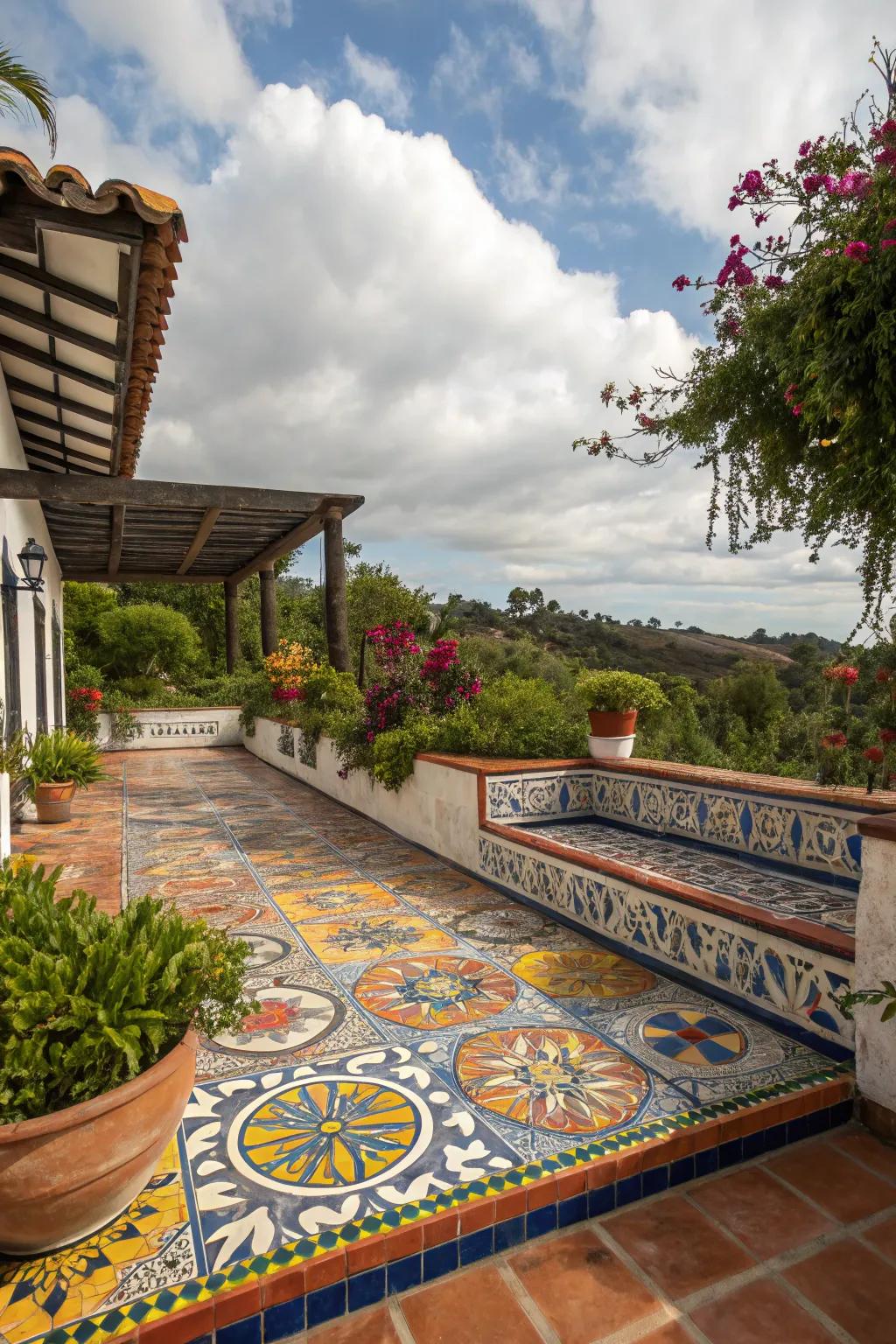 Design a welcoming outdoor space with Andalusian ceramics.