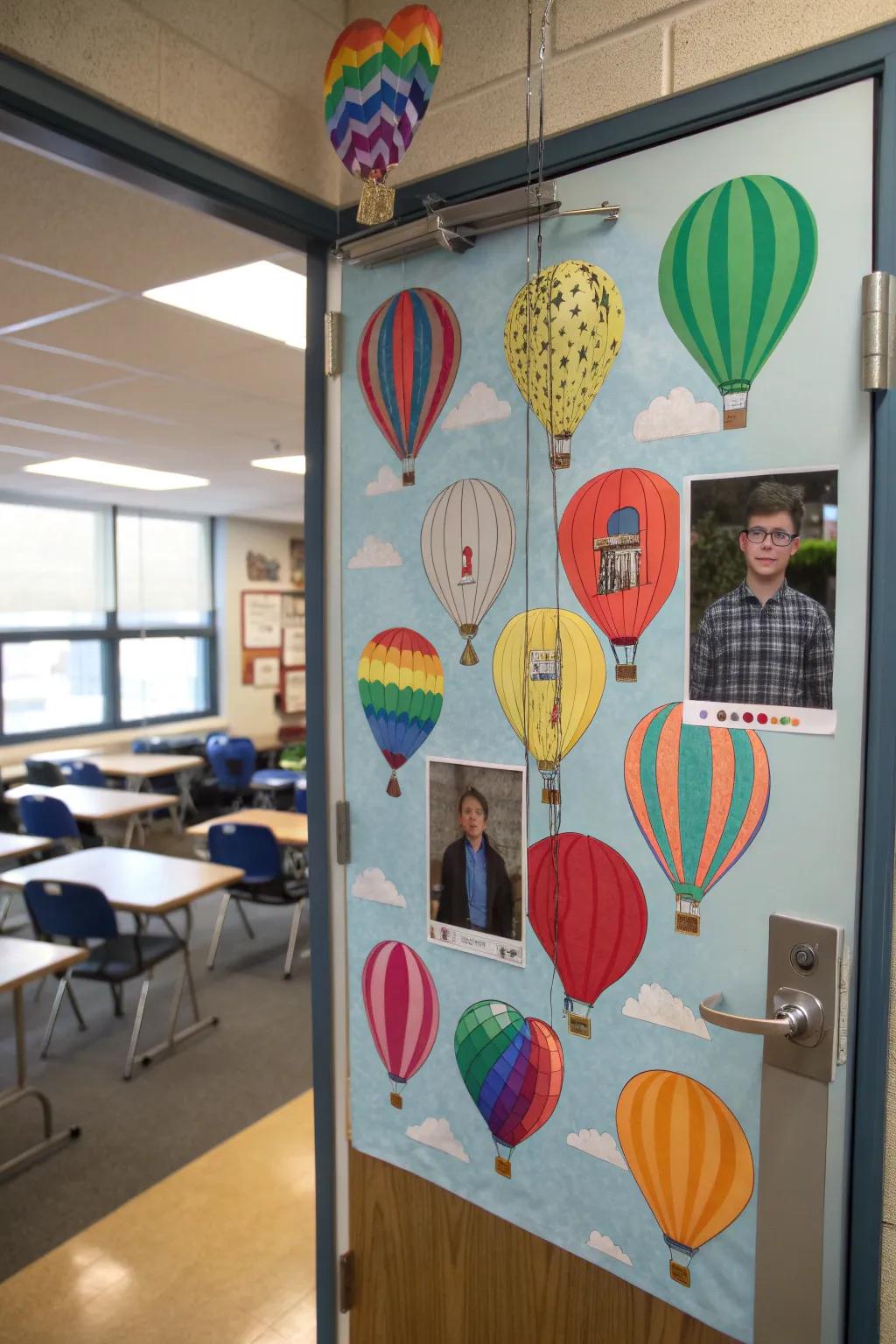 Floating high with appreciation on a hot air balloon-themed door.