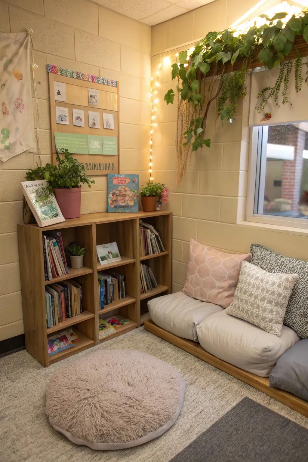 An inviting reading space motivates pupils to discover uncharted territories.