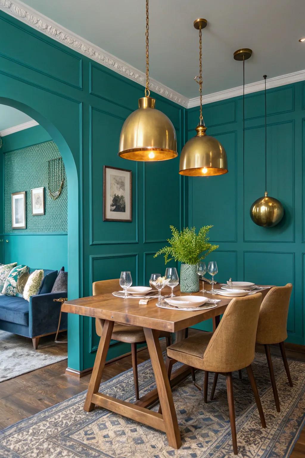 Metallic details beautifully complement the teal concept