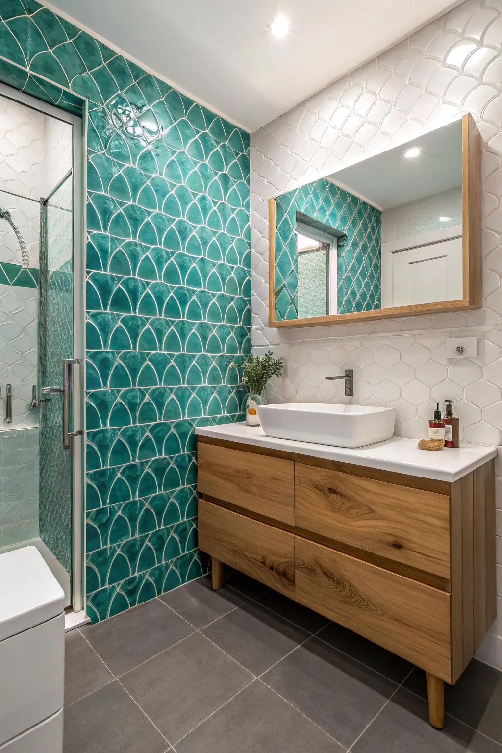 Mixing feels improves the visual appeal of turquoise tiles.