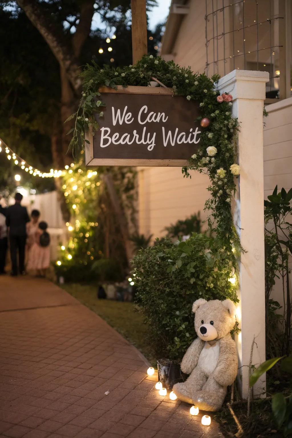An inviting entrance sign warmly welcomes guests to the celebration.