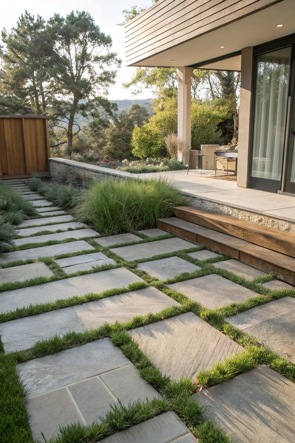 A mix of turf and stone results in a realistic yet stylish terrace.