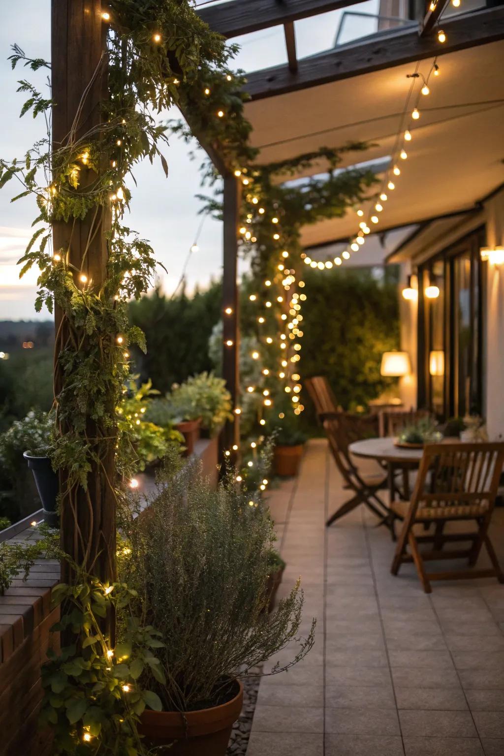 Twinkle lights give your terrace a hint of magic.