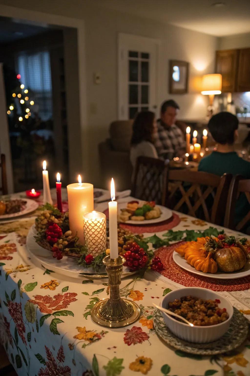 Illuminating candles introduce warmth and classiness to your Thanksgiving dining table.