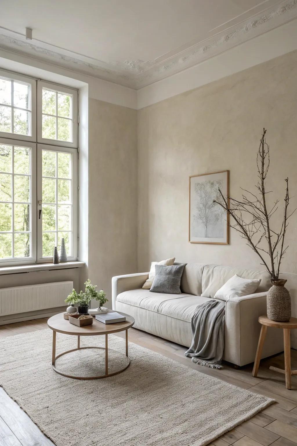 Minimalist living room with a clean and serene design.