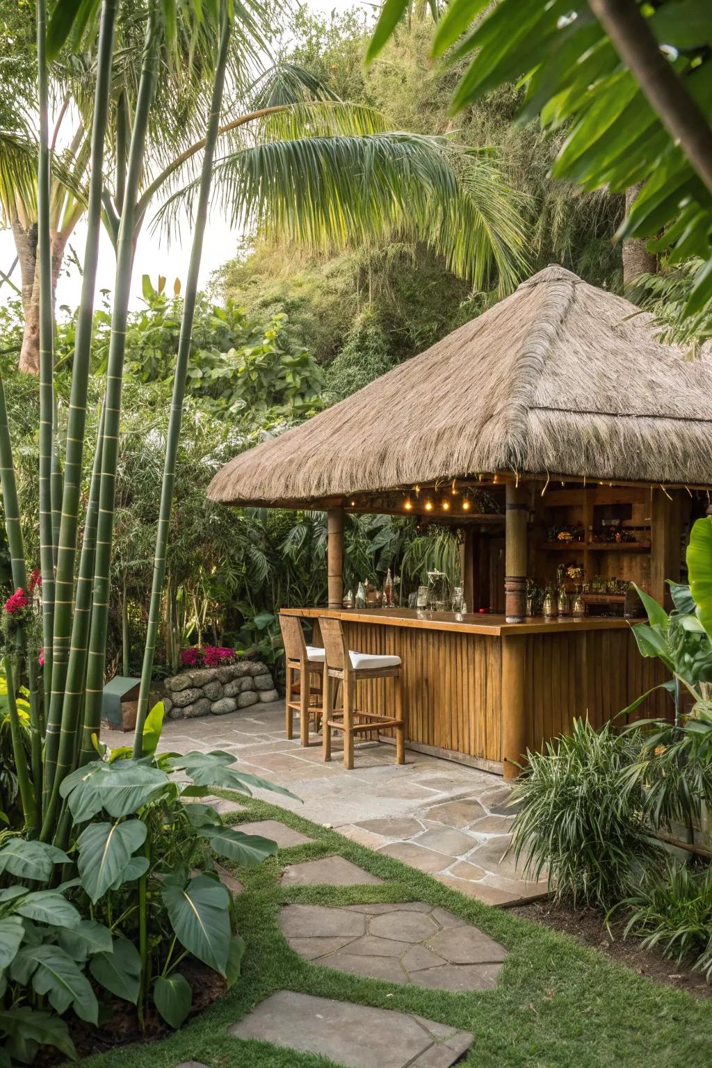 Opt for cane for a sustainable and fashionable tiki bar covering.