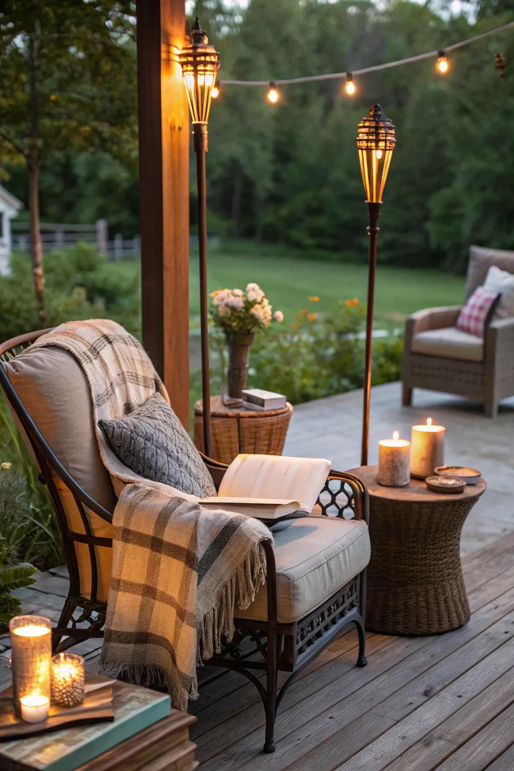 Produce an inviting patio nook with the radiant glow of flame poles.