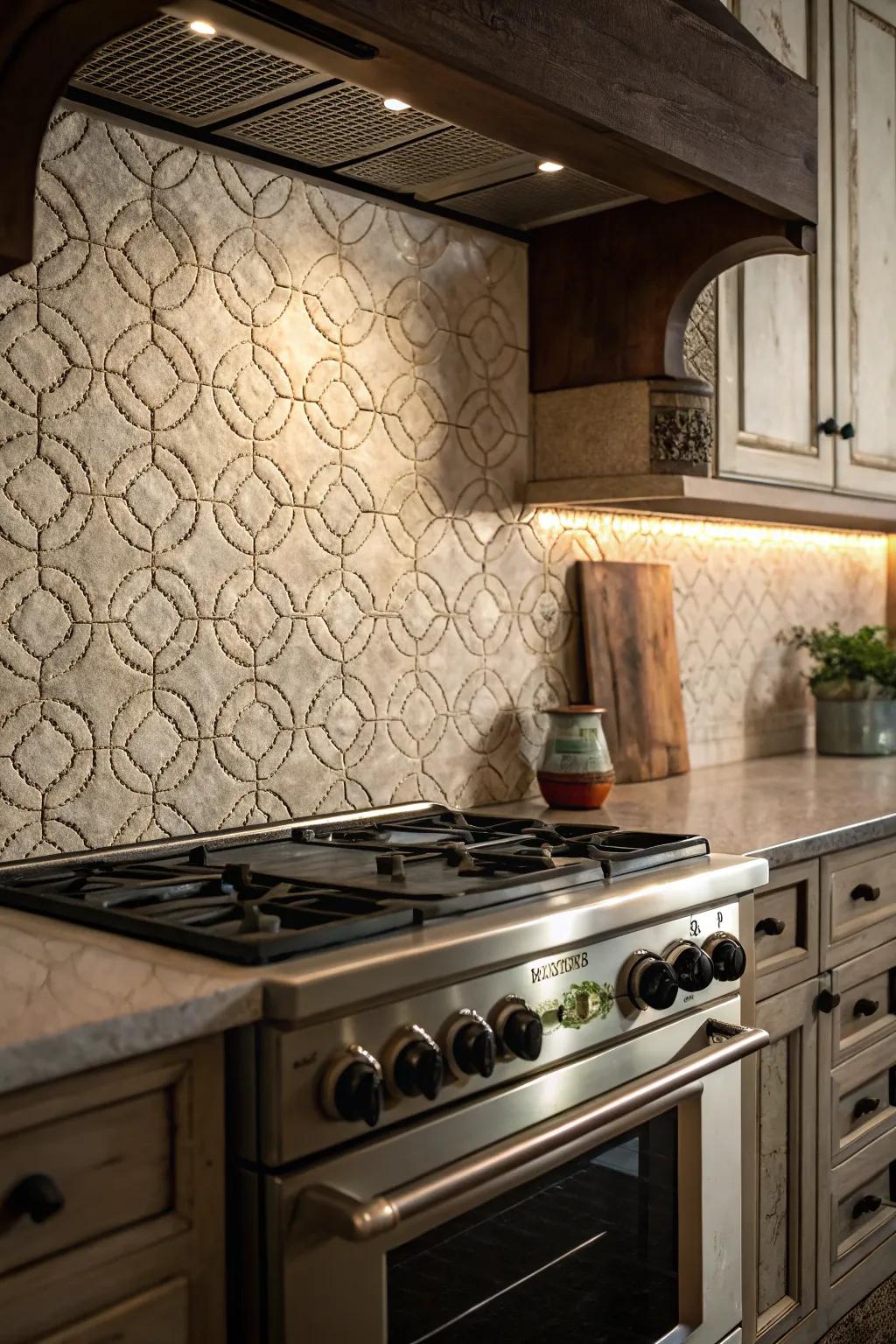 Textured tiles introduce a tactile dimension to your kitchen's aesthetic.