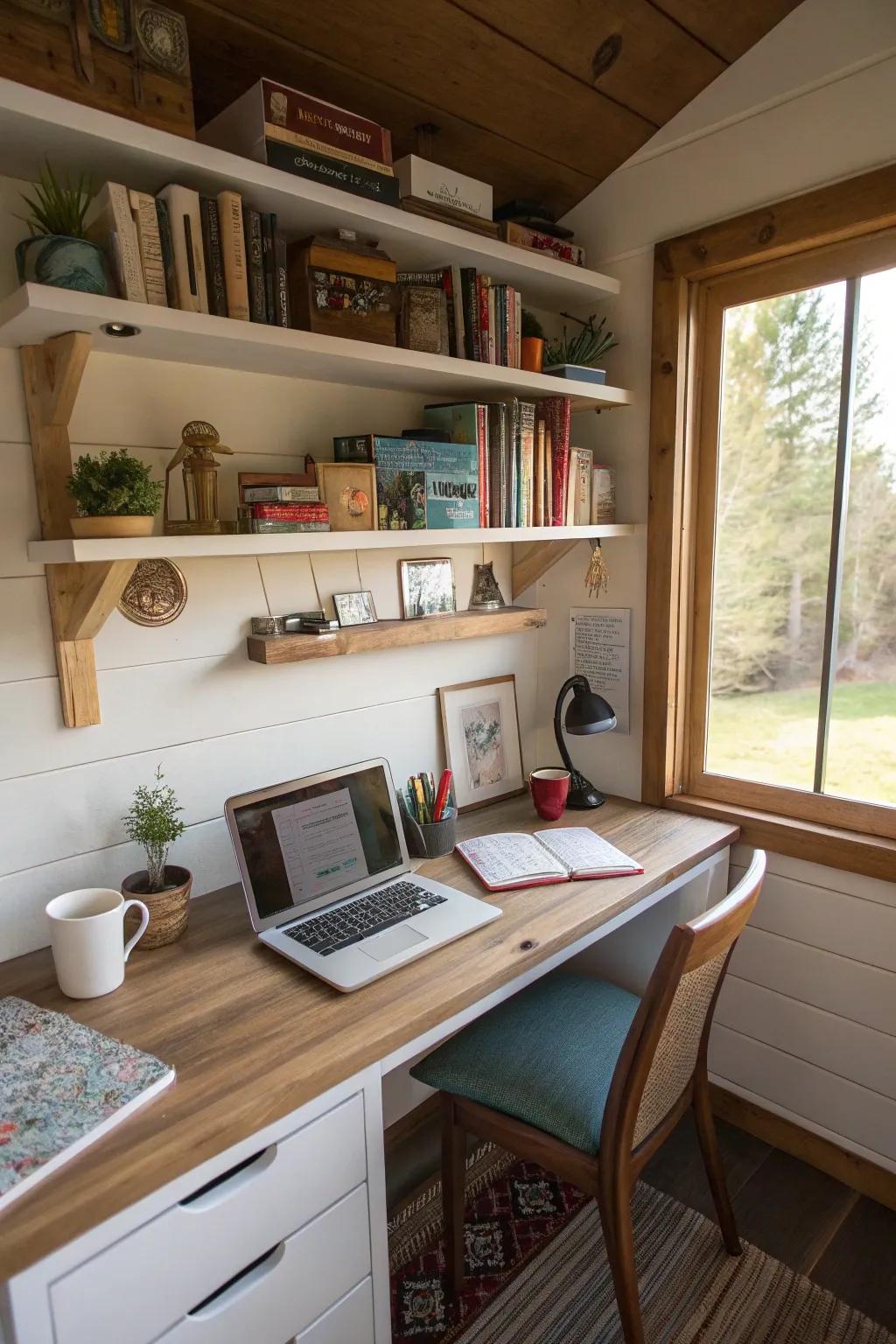 Hanging ledges are indispensable for coordinating a small office resourcefully.