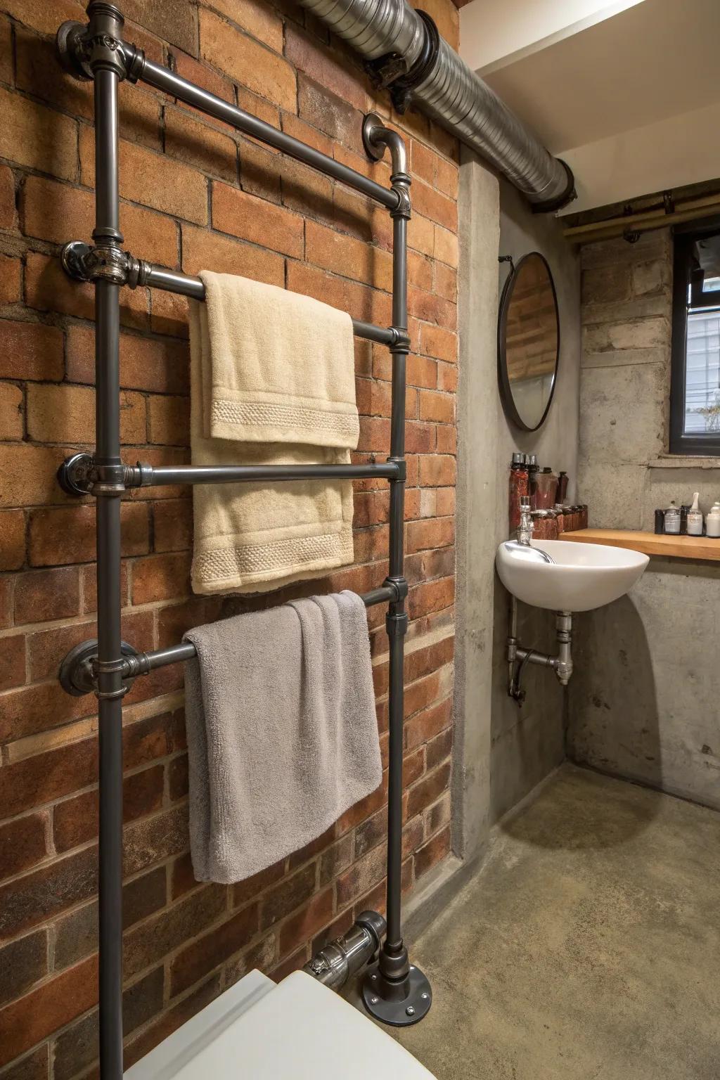 Inject an industrial advantage into your bathroom using a steadfast alloy conduit towel hanger.
