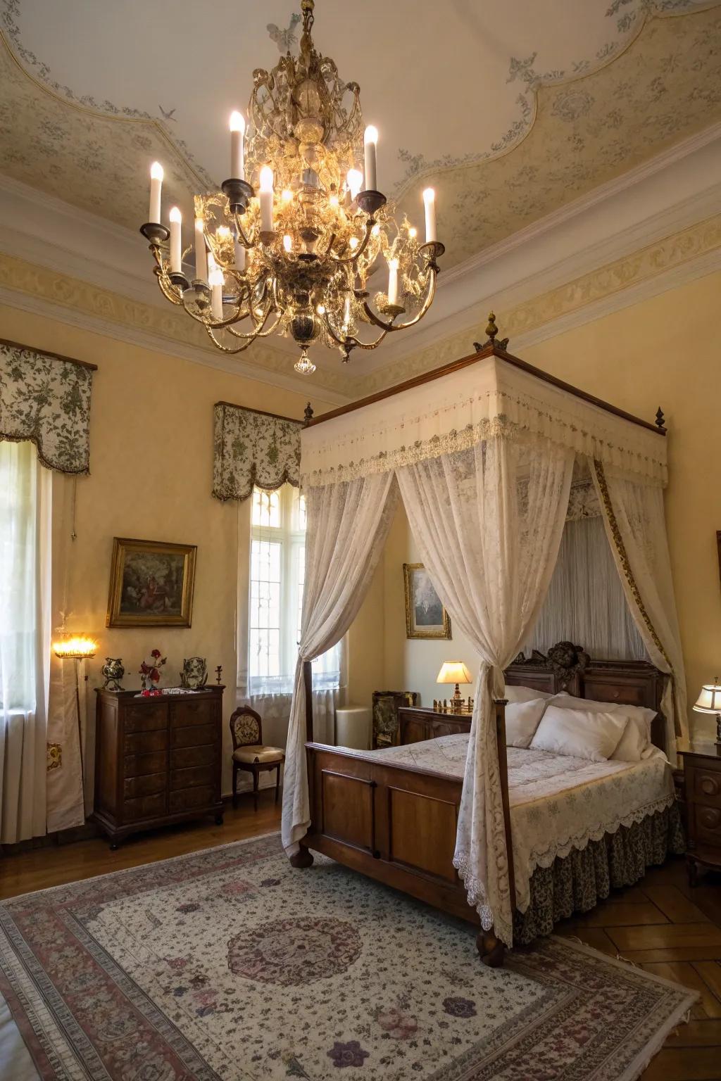 An elegant hanging light introduces a hint of grandeur to your bedroom.