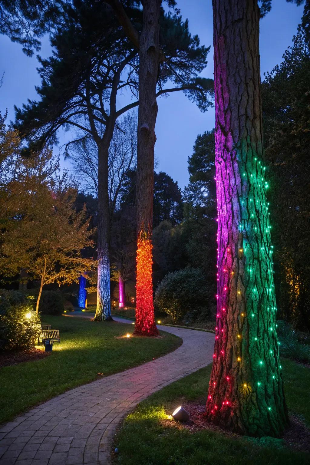 Kaleidoscopic lights inject a cheerful aura into any garden.