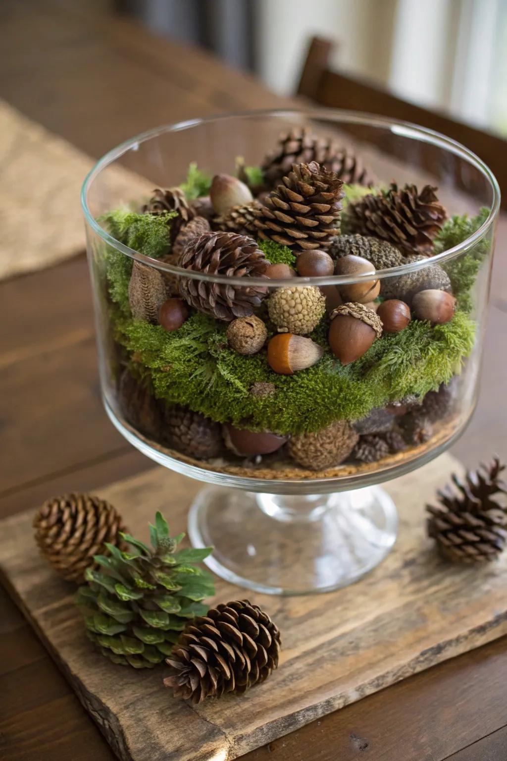 A trifle bowl capturing the essence of the forest indoors.