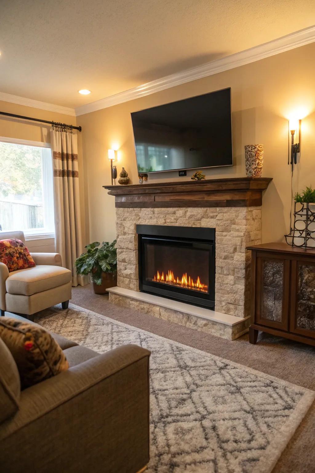 Merge warmth and amusement with a fireplace and television combination.