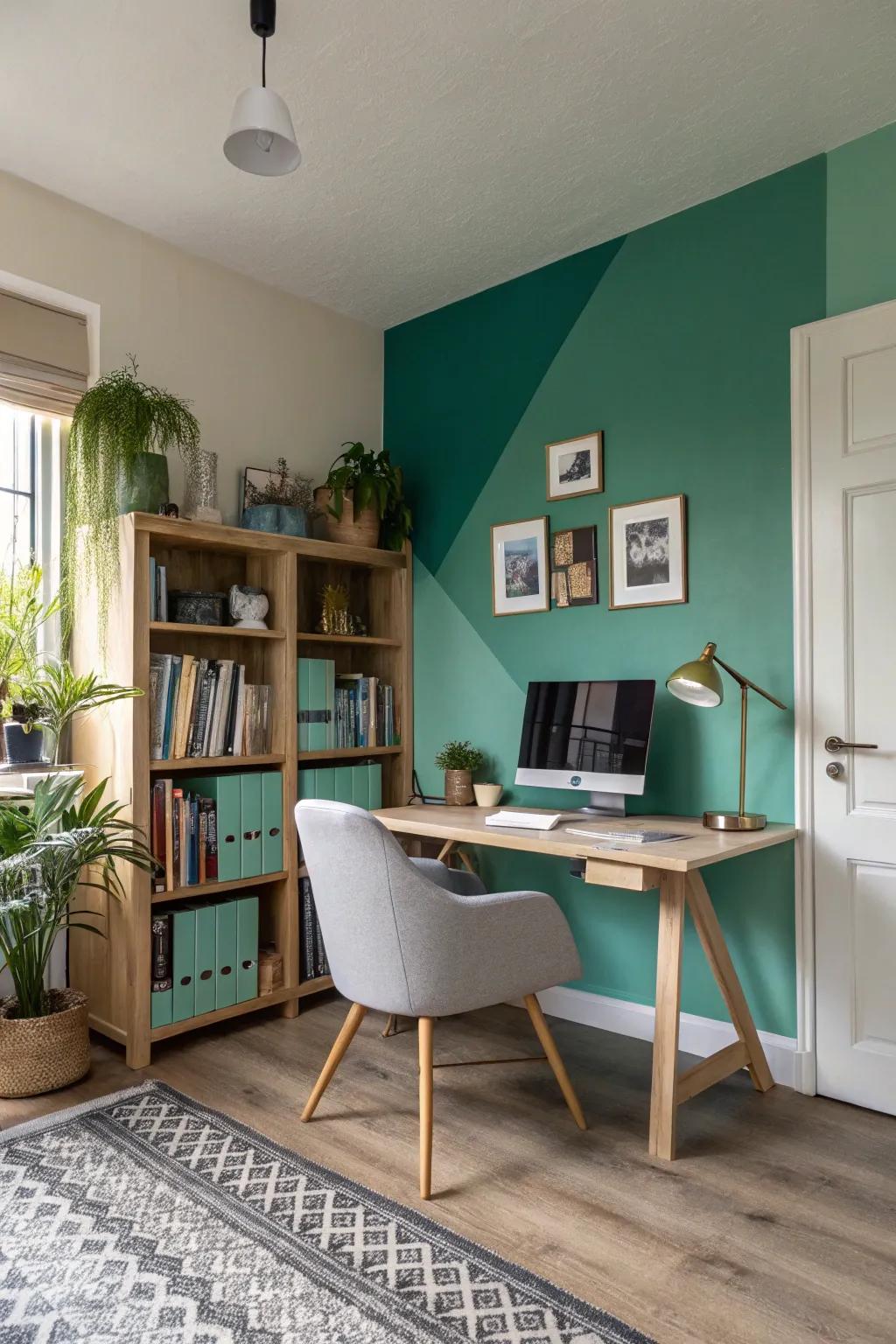 A dynamic workspace featuring a vertical split between grey-green and blue-green.