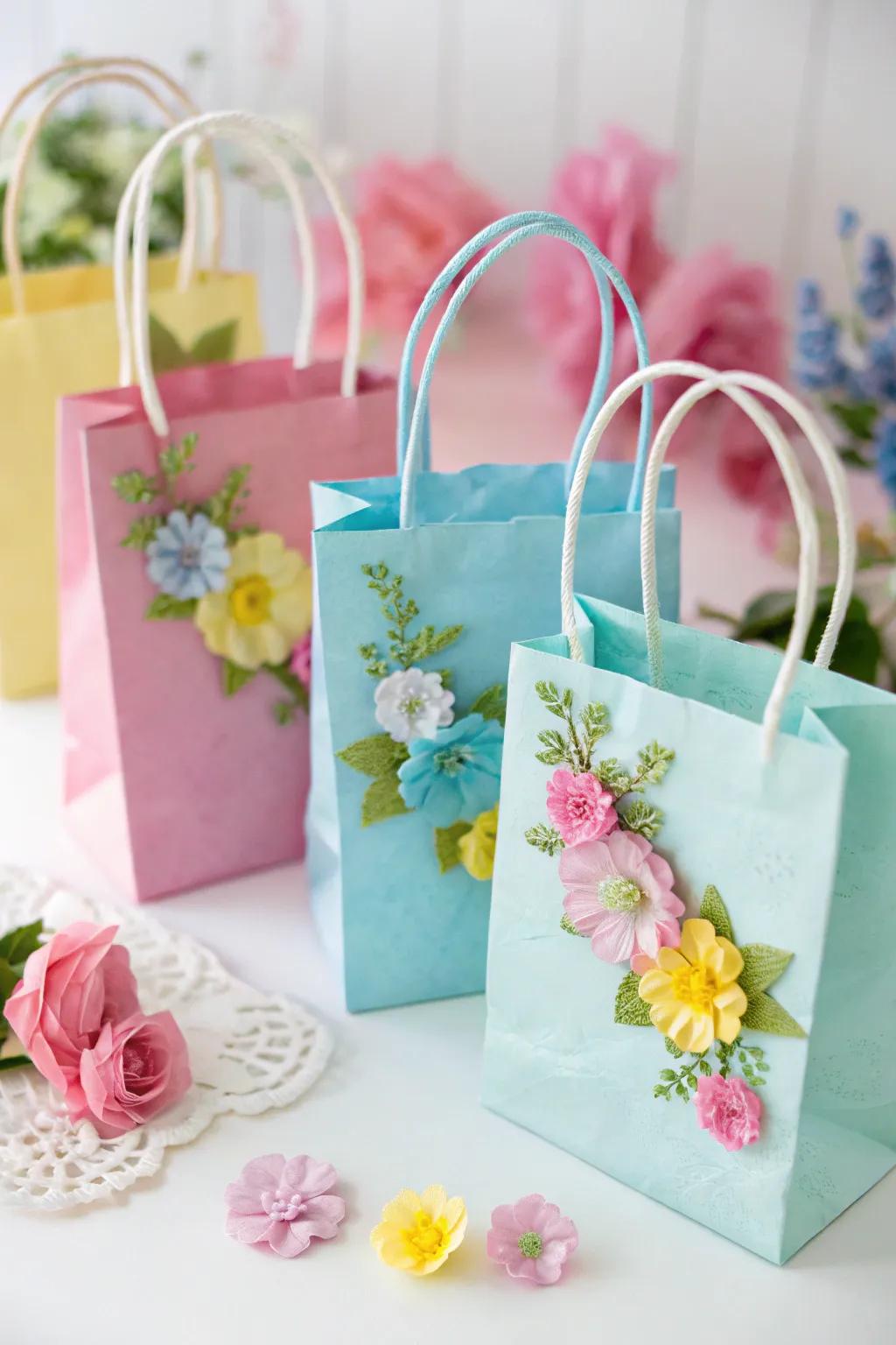 Unicorn favor bags upgraded with floral adornments.