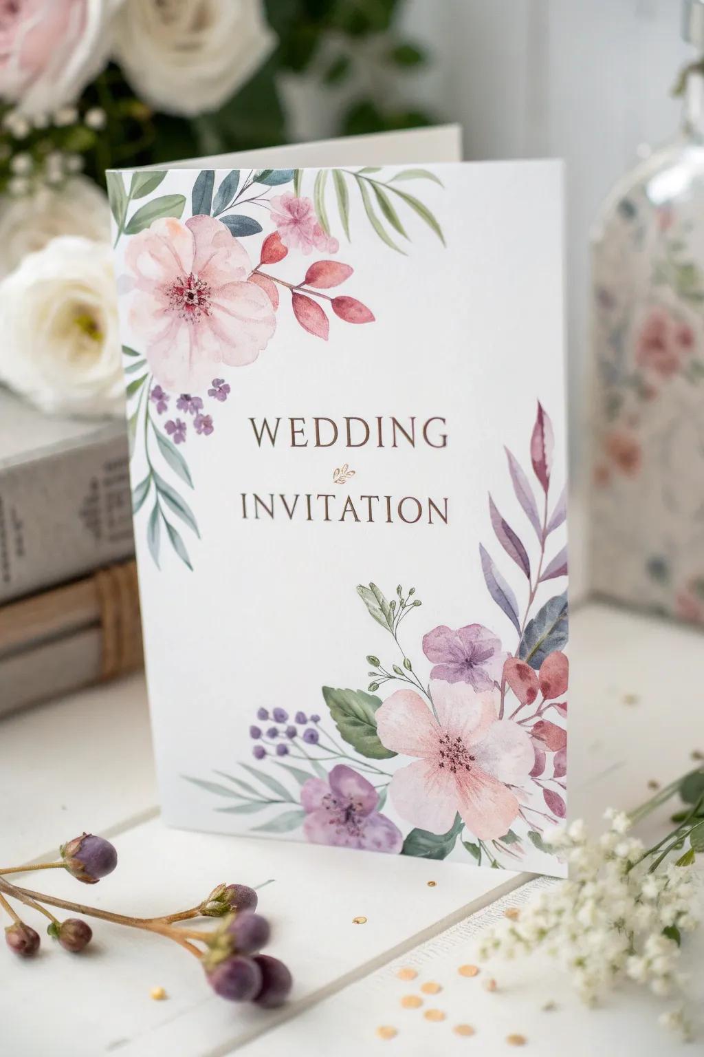 Botanical designs infuse a hint of nature into wedding announcements.