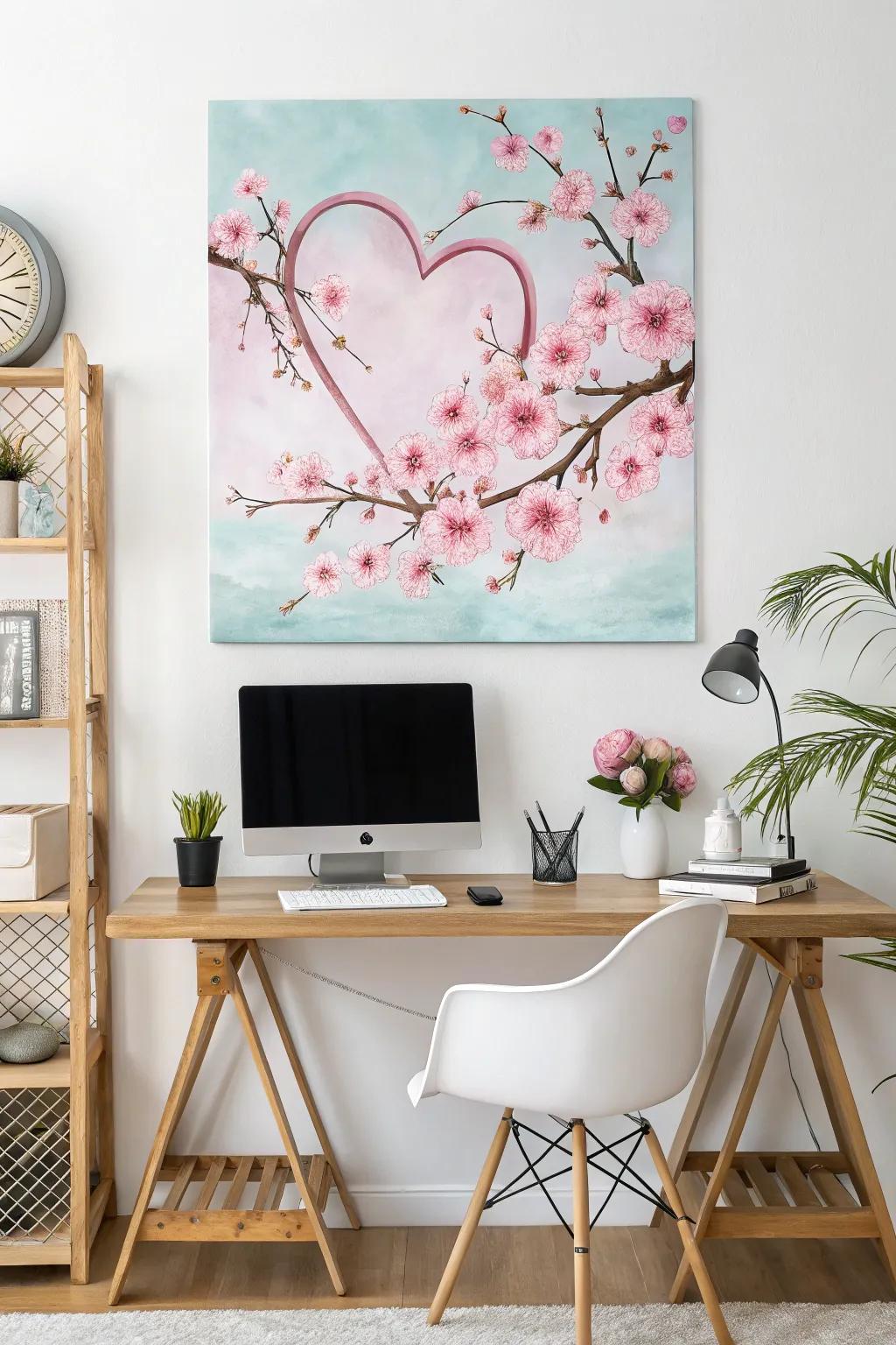 Blossoms contribute an elegant feel to heart-centered art.