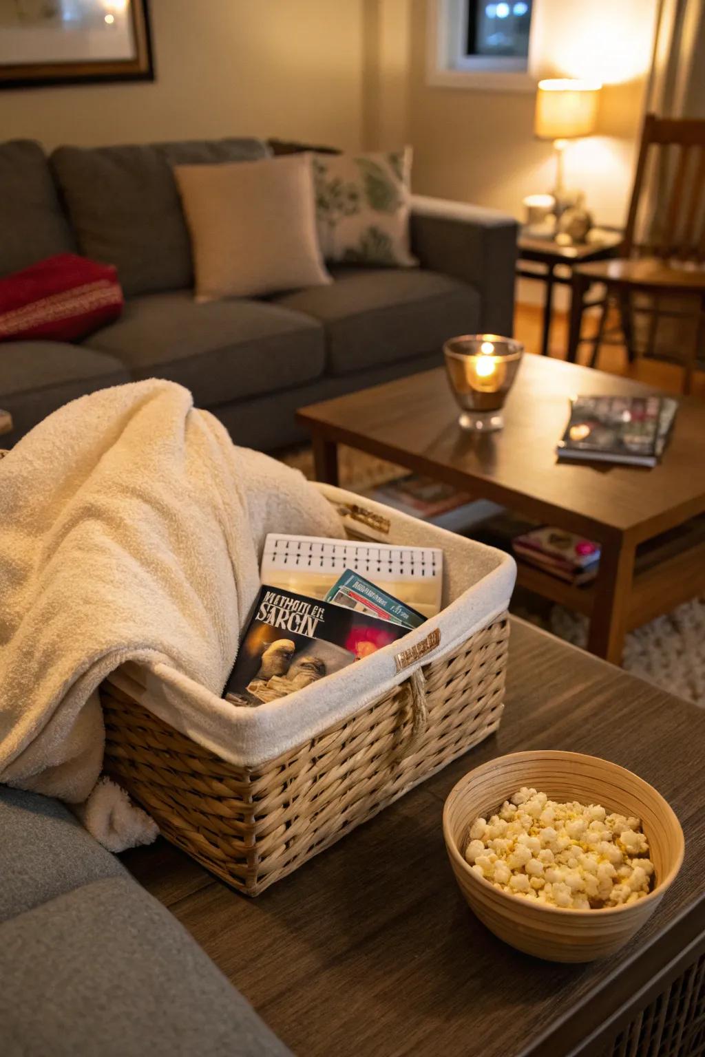 A snug basket for a romantic night in.