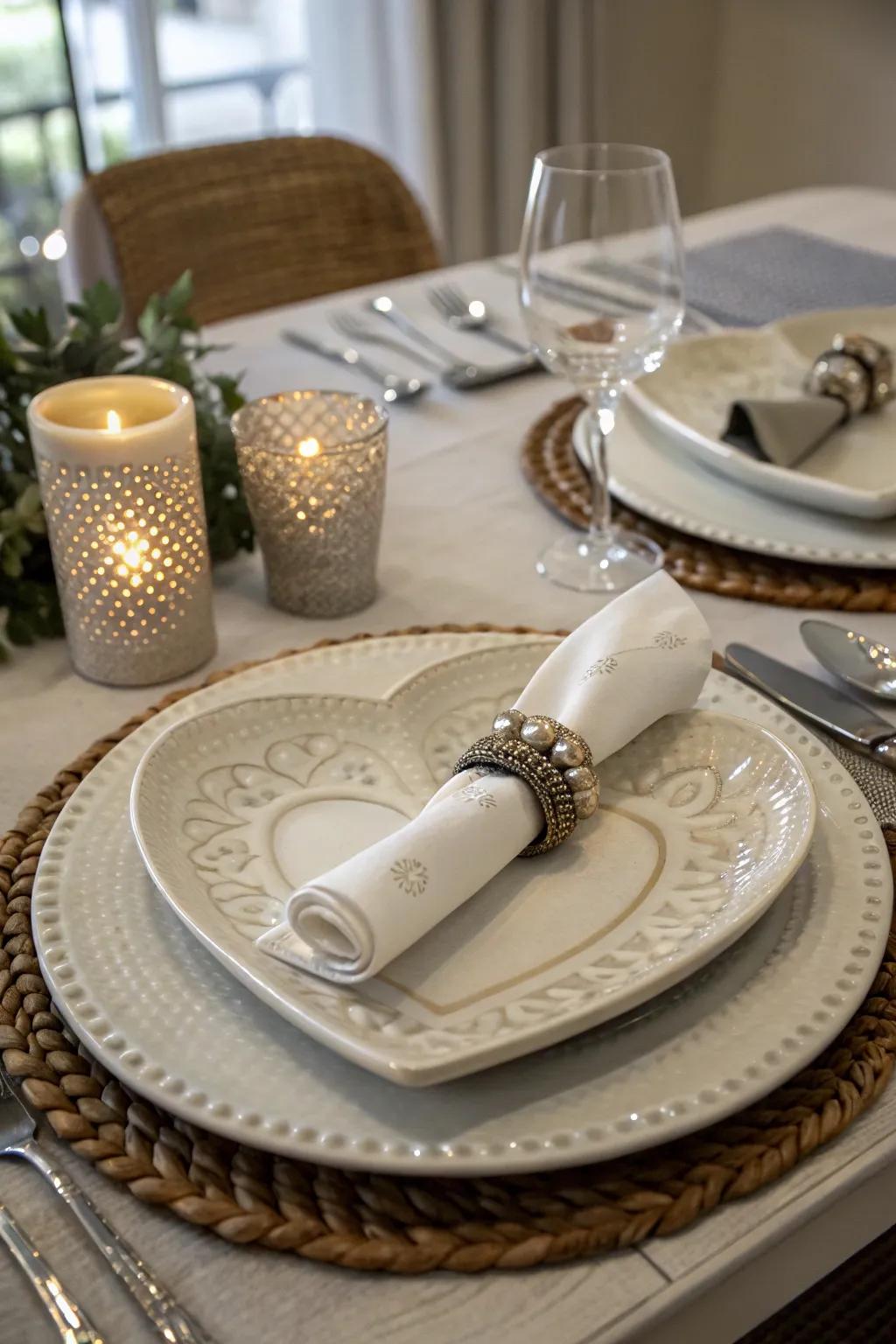 Heart-shaped decorations introduce a playful romantic touch.