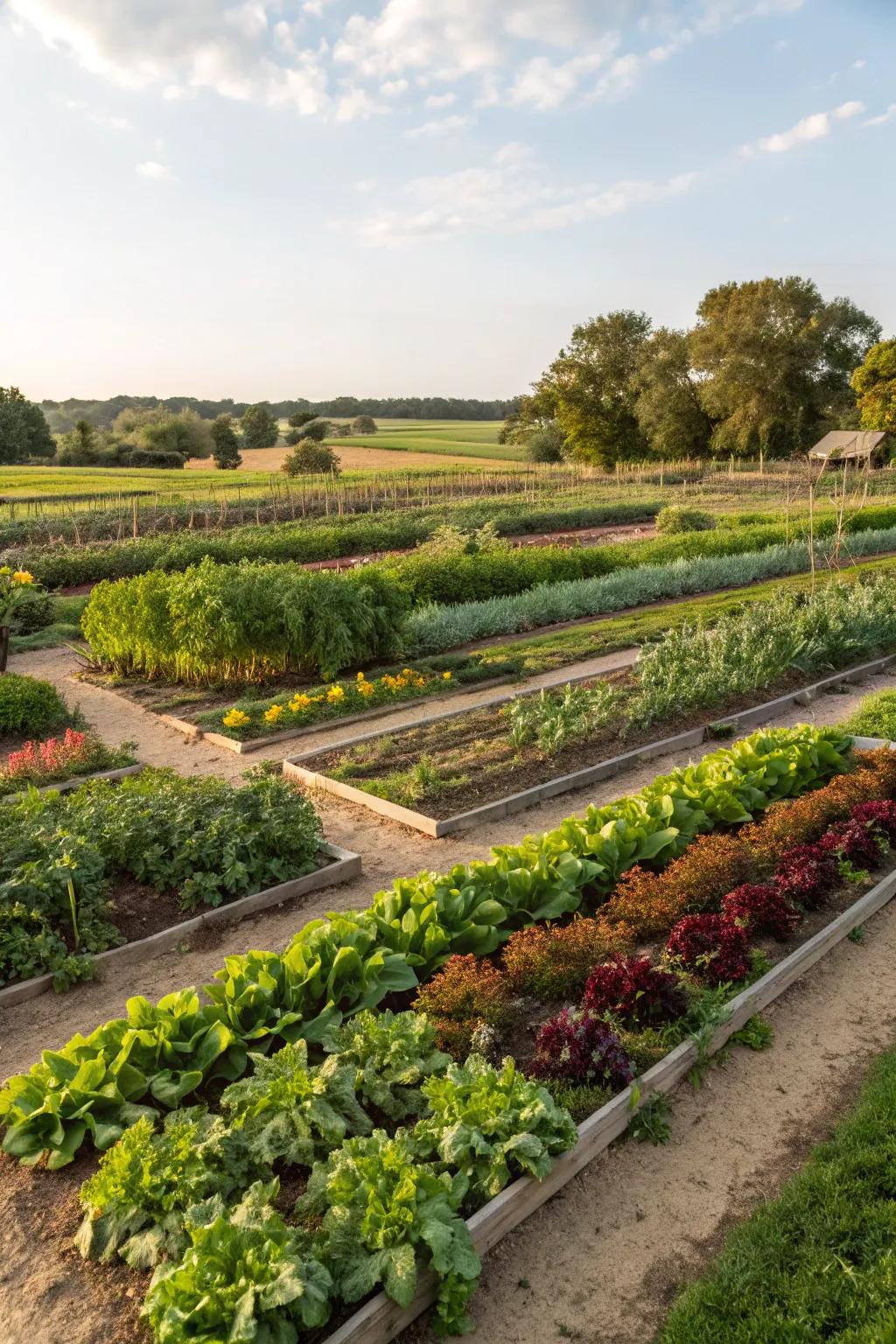 A well-organized vegetable garden that pleases both the eye and the palate.