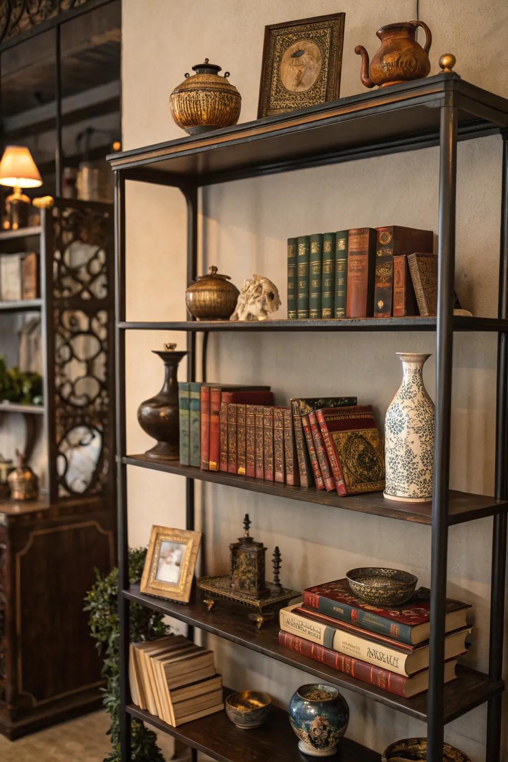 Retro-style shelving displaying valued vintage collectibles.