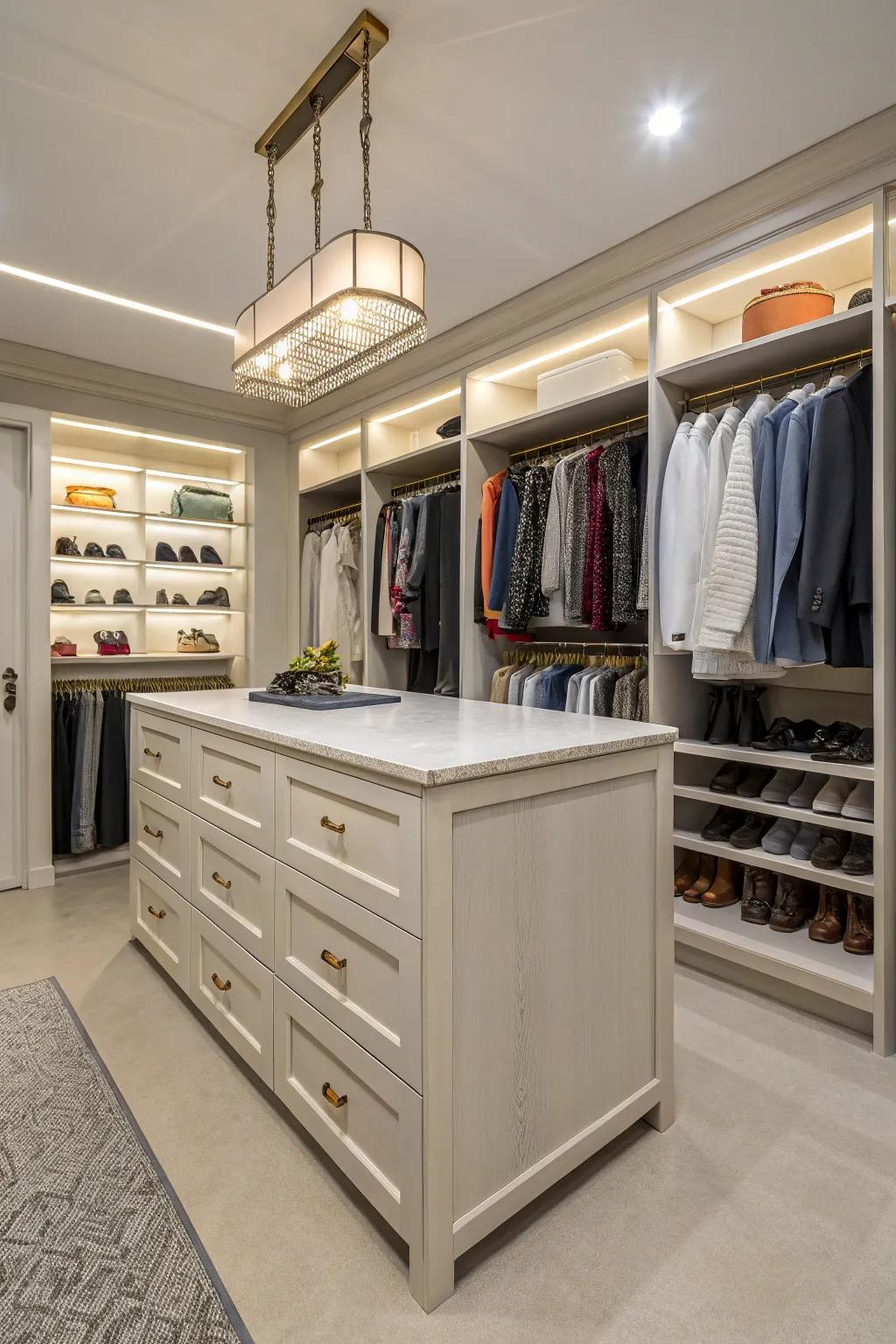 A central block with drawers incorporates both fashion and function.