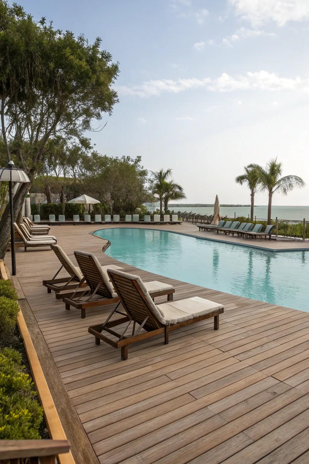 A thoughtfully designed deck complements your pool and provides a comfortable space to relax.