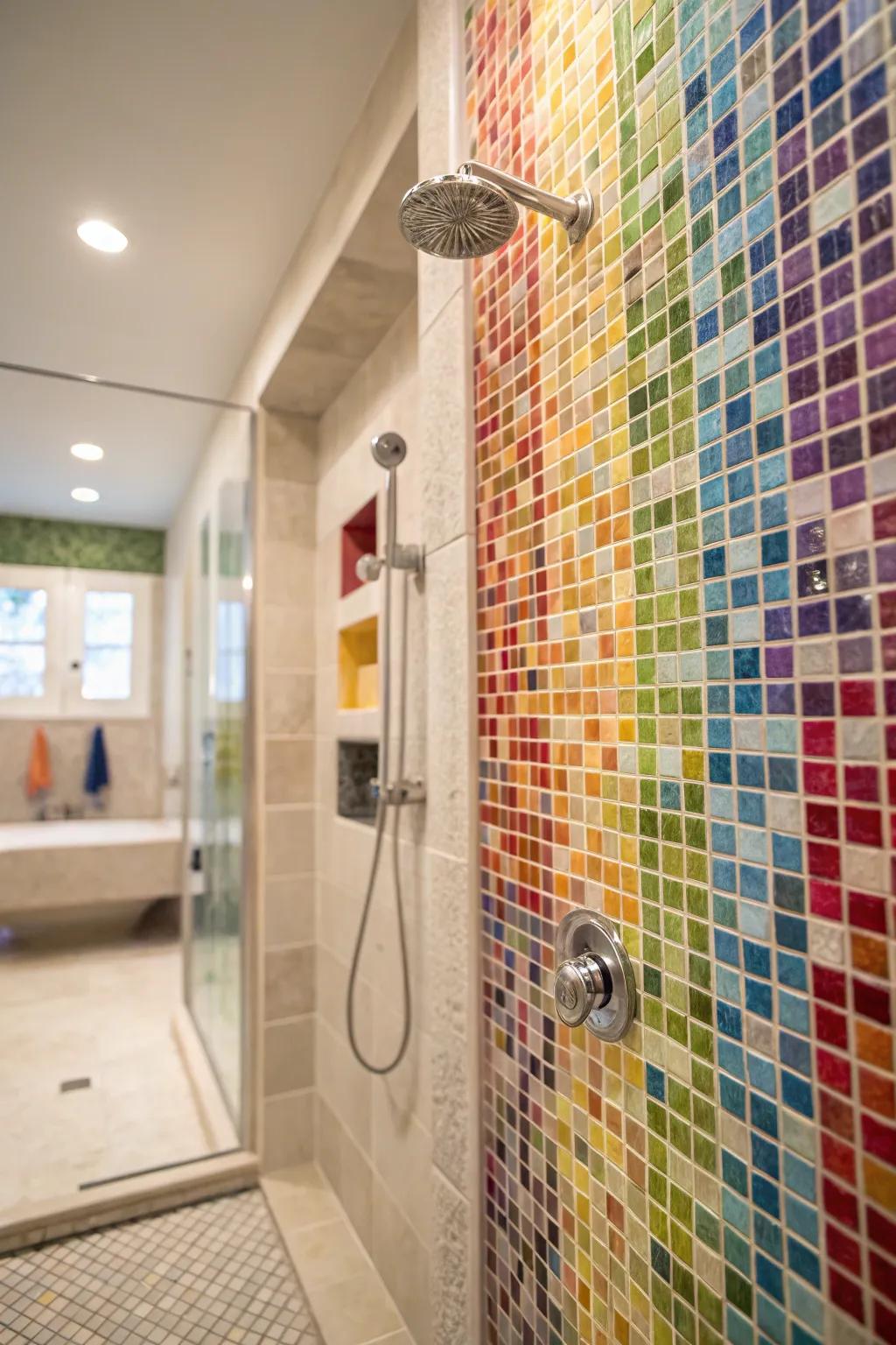 Vibrant tile artistry infuses a burst of color and inventiveness.