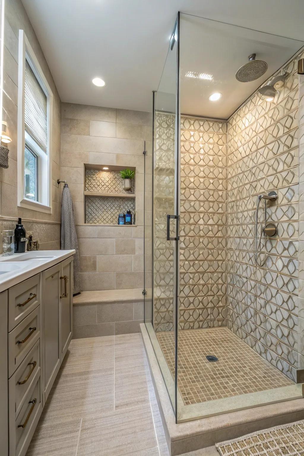 Textured tiles enhance your design with added depth and interest.
