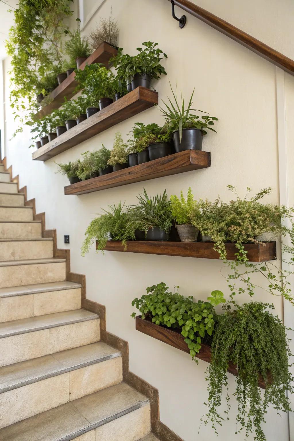 Welcome nature indoors with a plant-filled wall alongside your staircase.