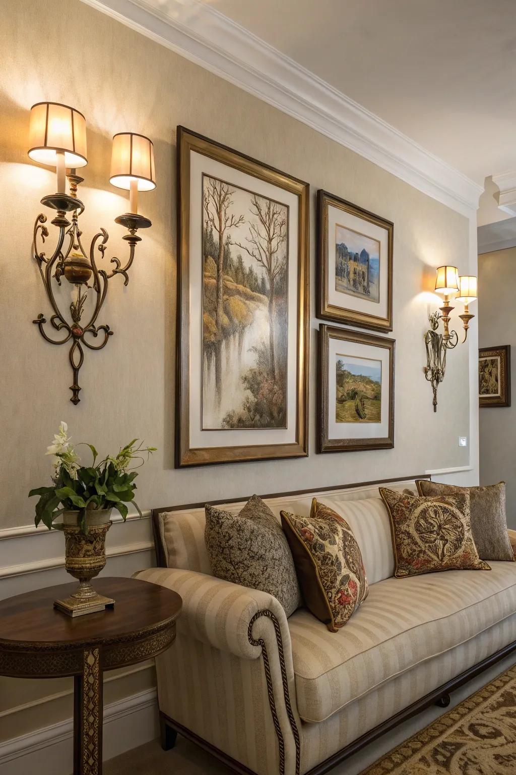 Highlight your artwork with accent wall lighting.