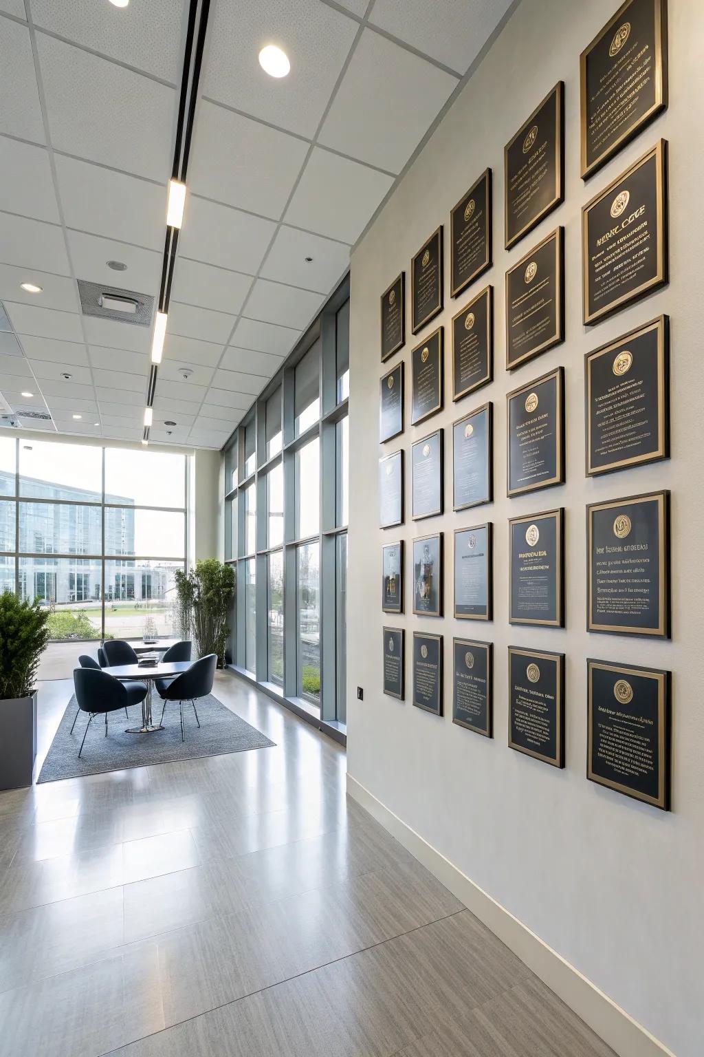 A sleek awards display feature in a minimalist setting.