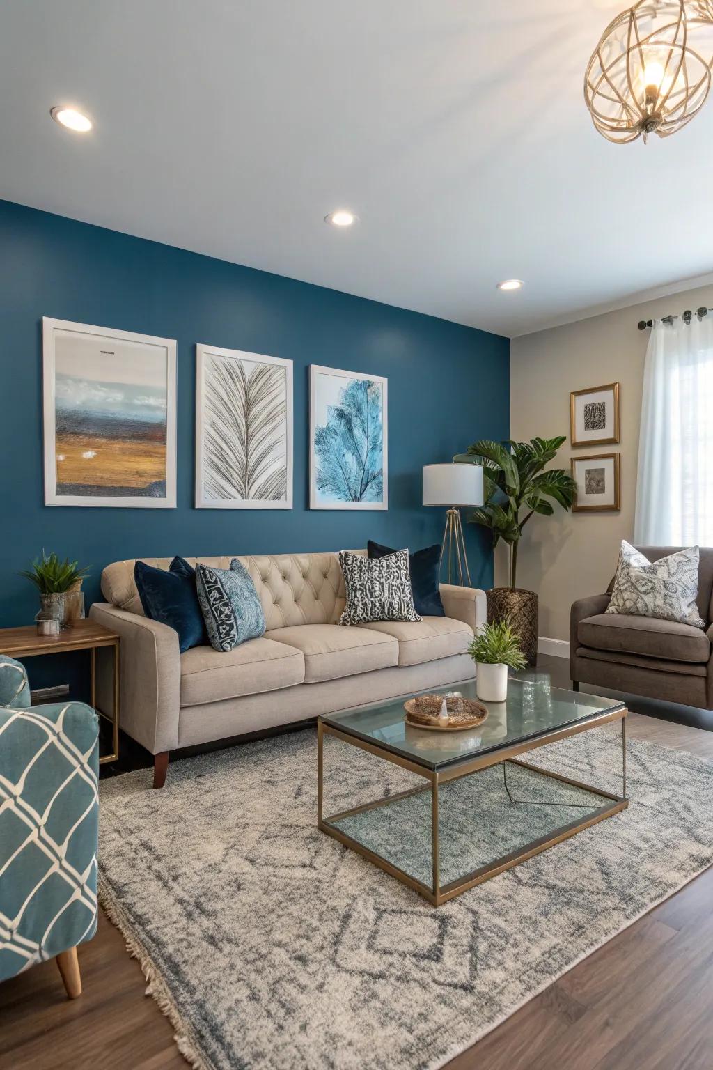 Elevate your space with a refined gentle cerulean accent wall.