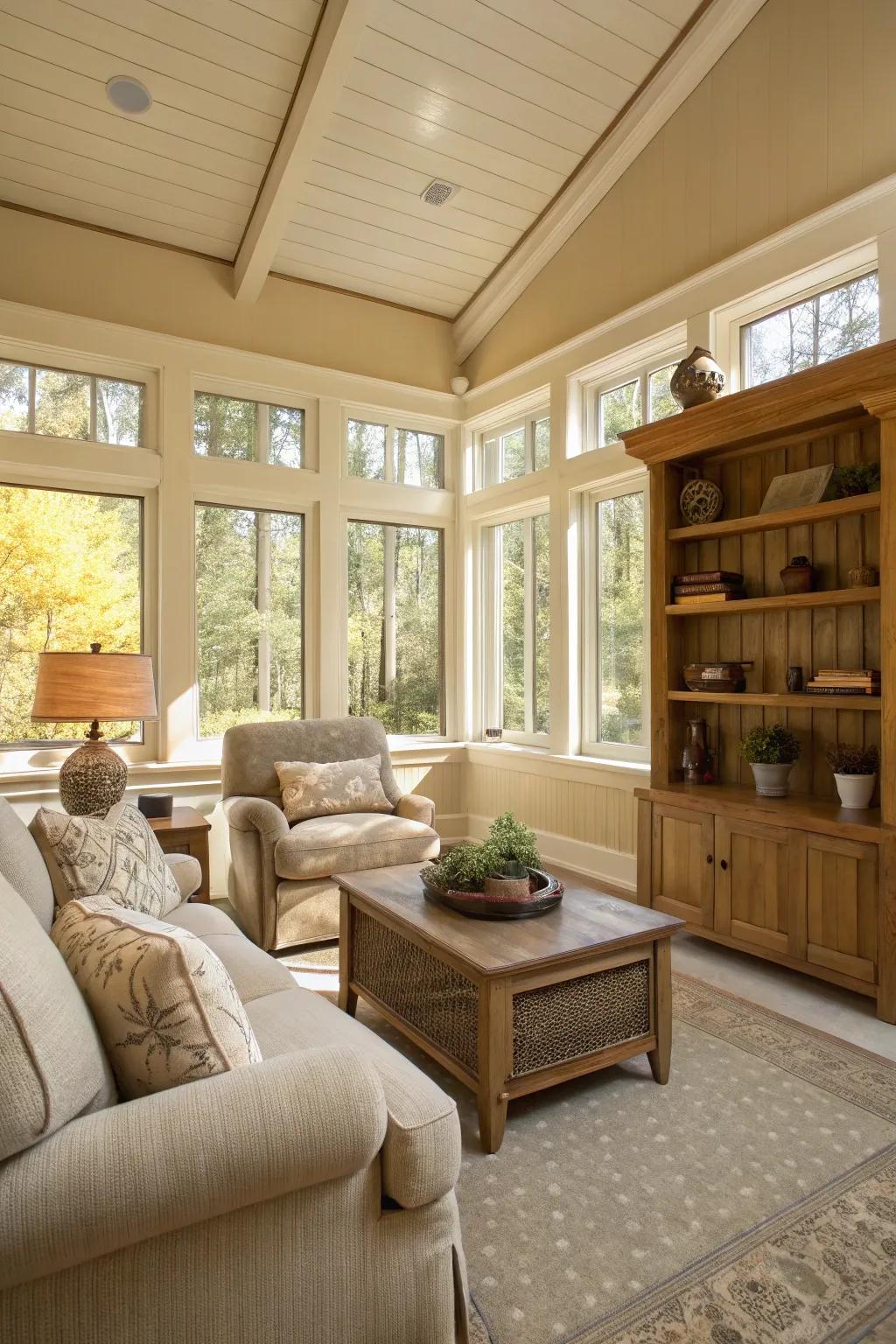 Sunroom featuring warm fawn walls, offering a cozy and welcoming area.