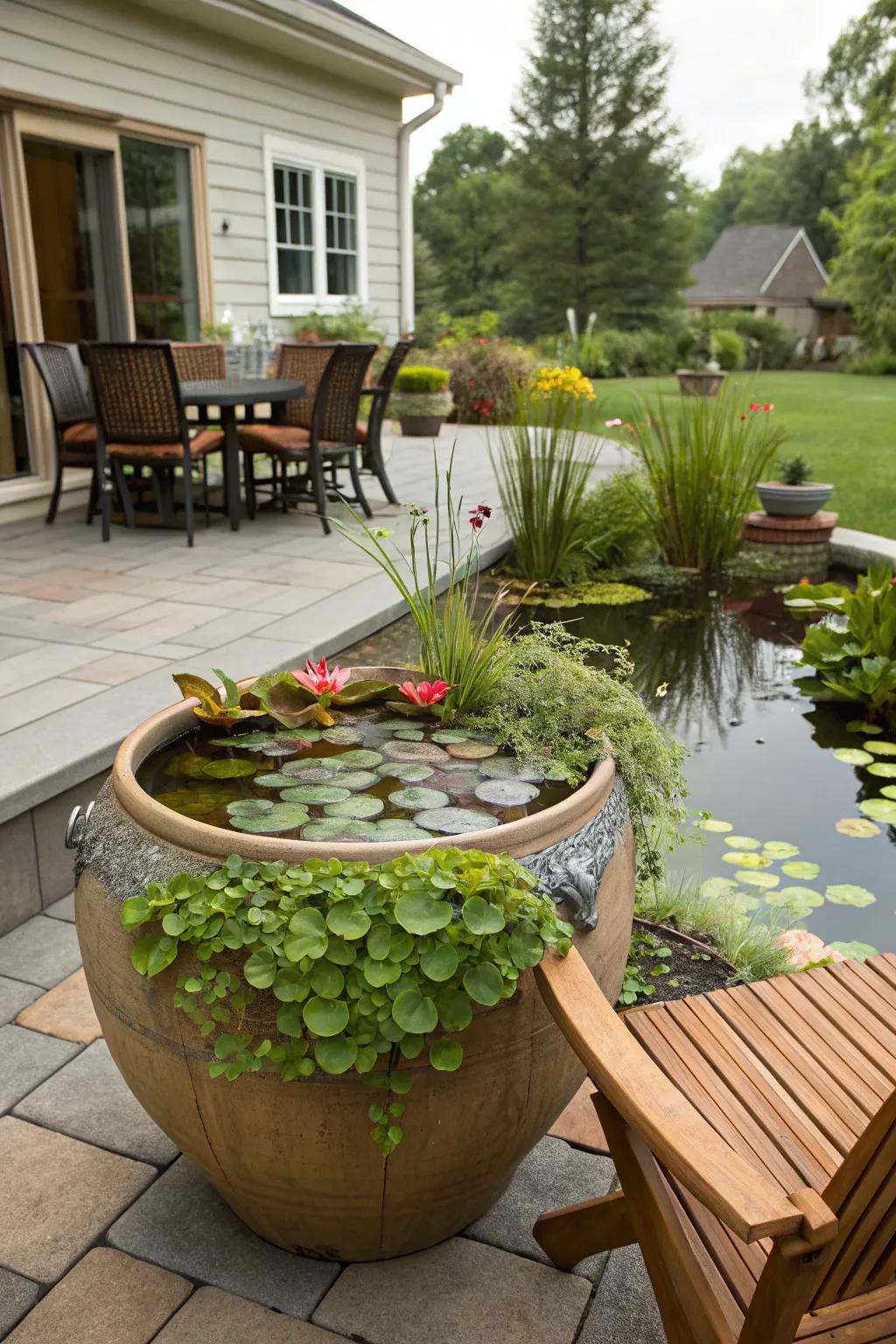 Container water gardens inject a dash of nature into smaller spaces such as patios and balconies.