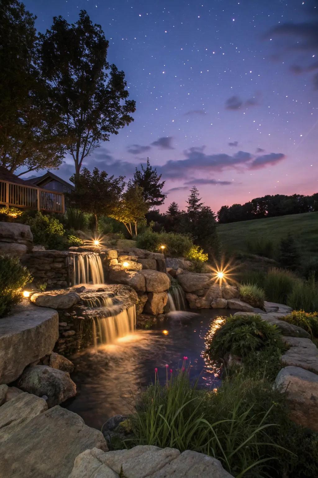 Improve your cascade with delicate brightness for dusk charm.