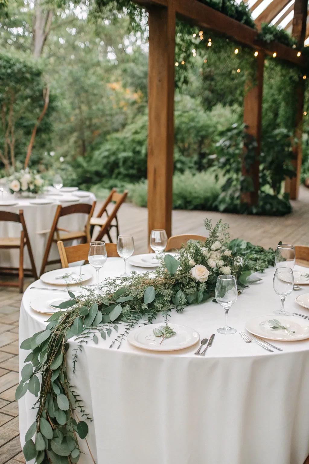 A refreshing eucalyptus garland brings inherent sophistication to your tablescape.