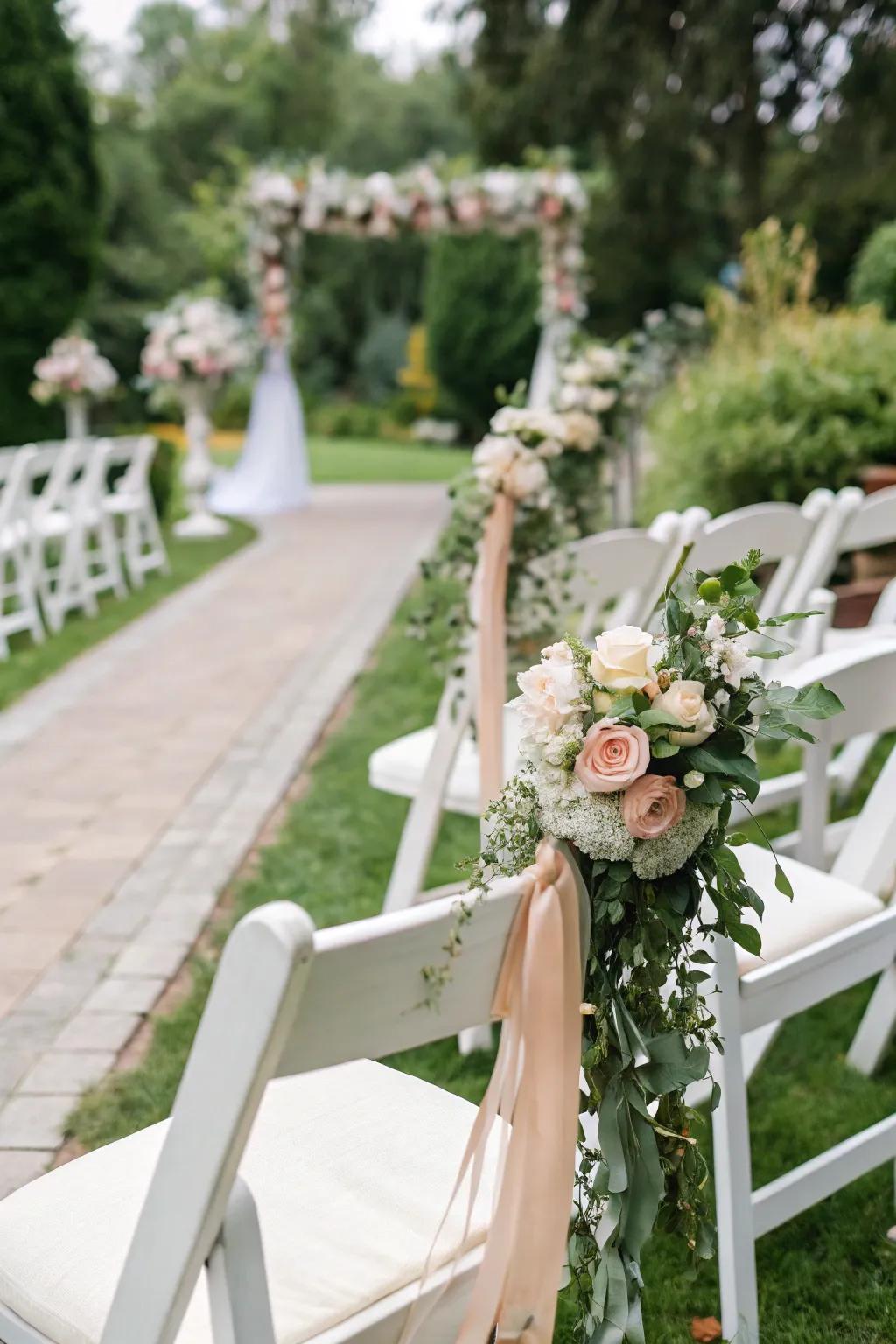 Infuse romance into your venue with botanical highlights on wedding chairs.
