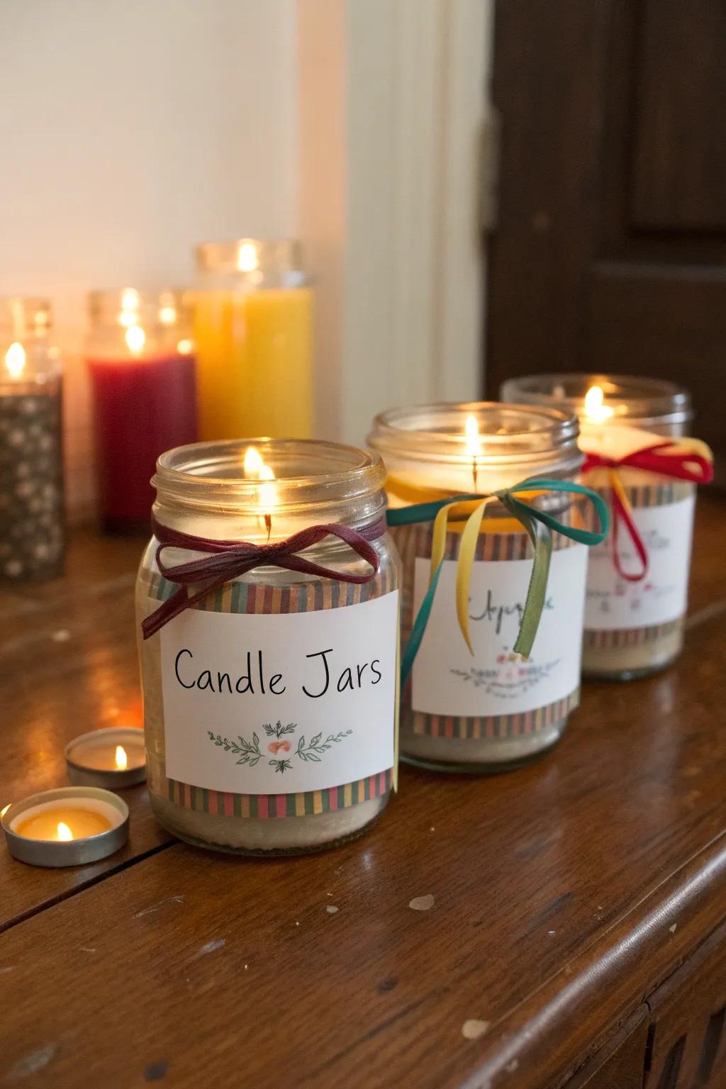 Homemade candle jars offering a warm, personalized touch