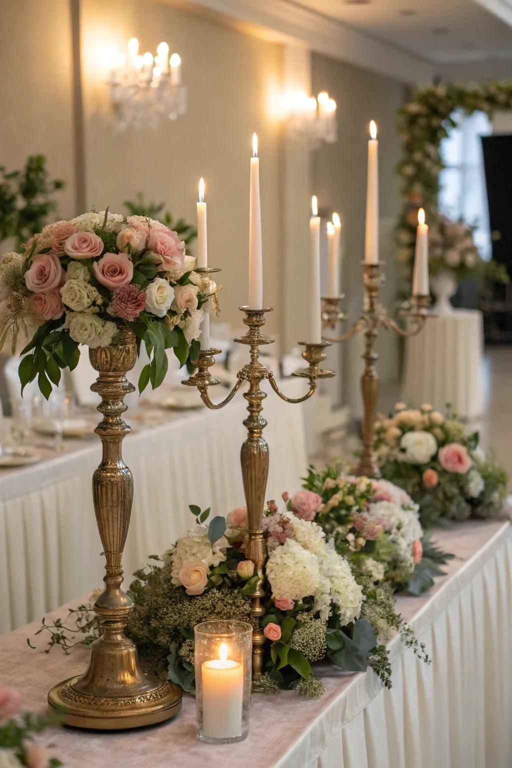 Vintage candelabras elevating the sophistication of the decorations.
