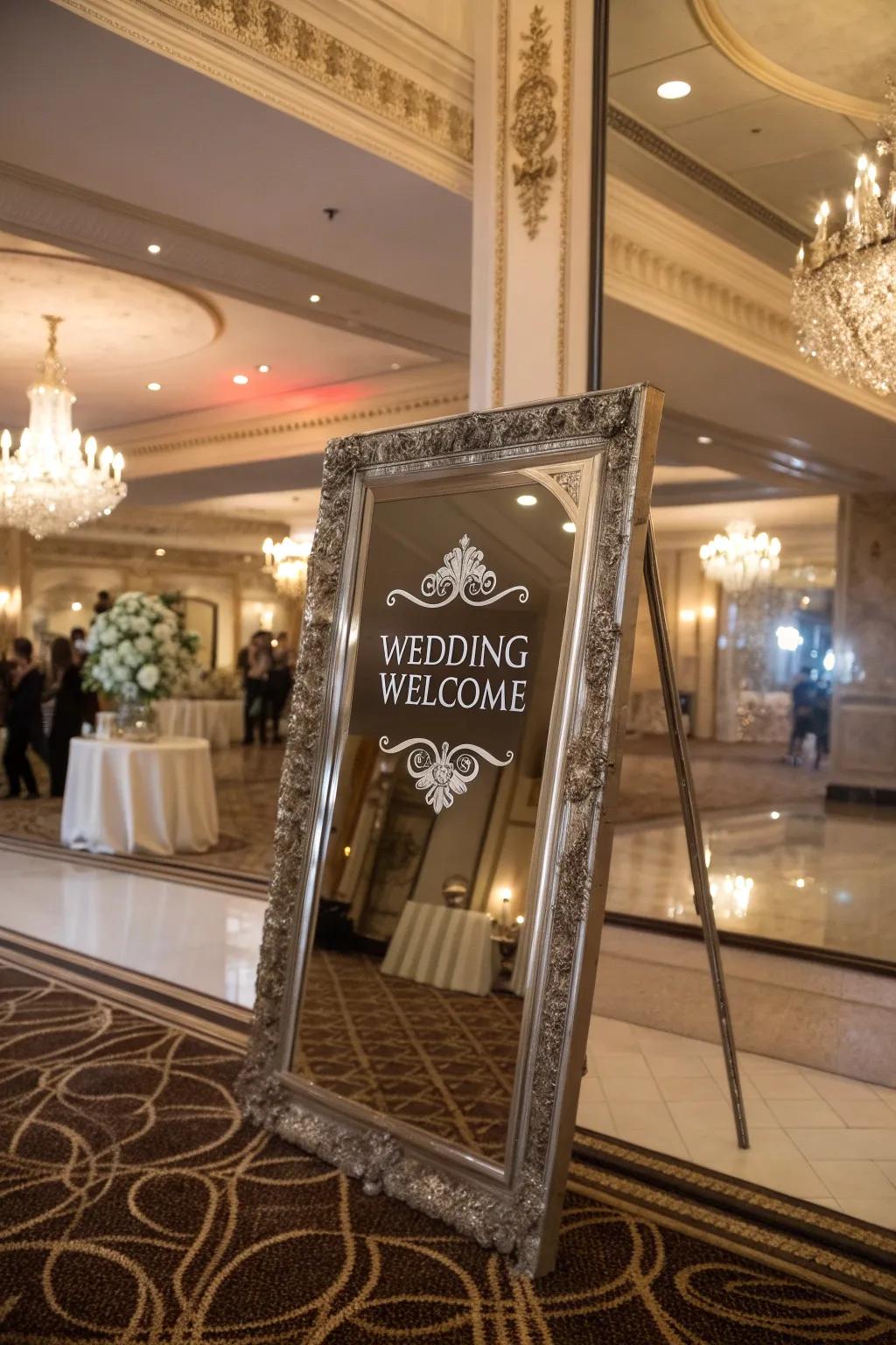 A glam looking glass greeting with elegant etchings, an exquisite addition to any upscale venue.