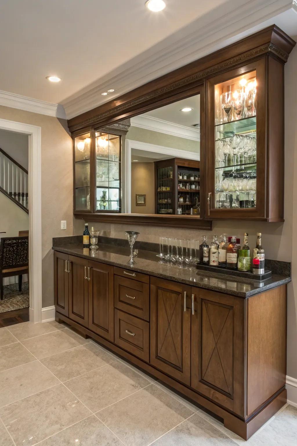 Amplify your wet bar with a reflective panel.