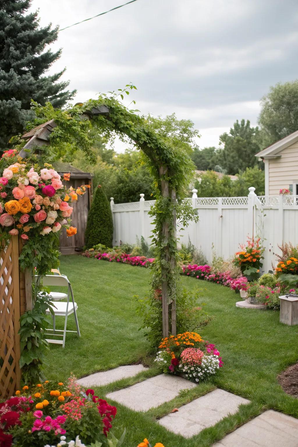 A serene backyard arrangement designed for vow renewals.